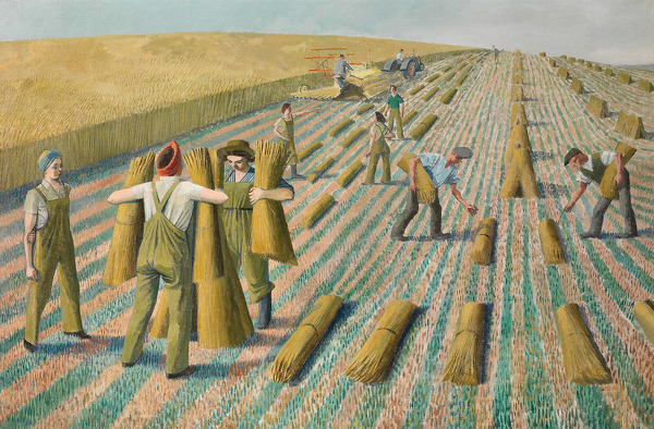 Artist Evelyn Dunbar: Men Stooking and Girls Learning to Stook. 1940