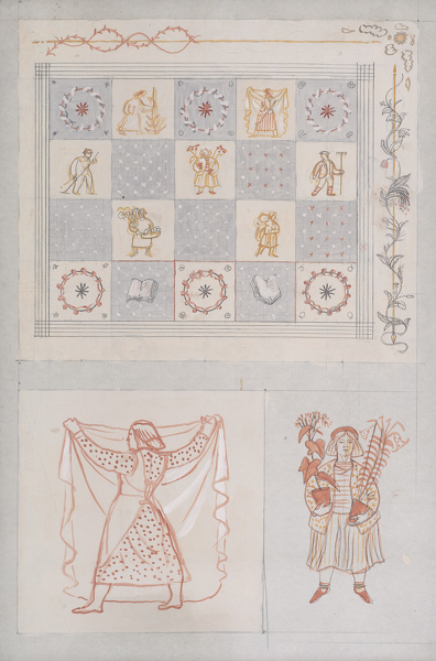 Artist Evelyn Dunbar: Study I for designs for an embroidered quilt [HMO 689]