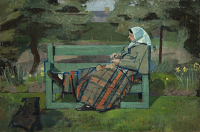 Artist Evelyn Dunbar: Florence in the garden at The Cedars, c.1938