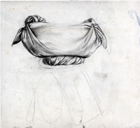 Artist Anne Newland: Study of a basket balanced on a womans head, for The Legend of Ceres, c. 1949