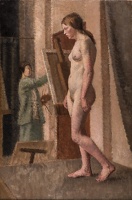 Artist Mary Potter: Painting for life class, circa 1920