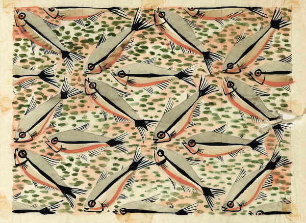 Artist Dorothy Mahoney: Design for Screen Print on Silk, Dress Fabric, mid 1920s