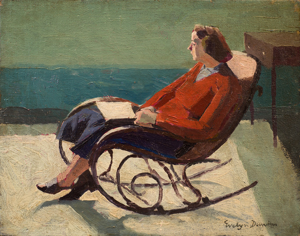 Artist Evelyn Dunbar (1906-1960): Portrait of the artist’s mother, Florence, on a bentwood rocking chair, c.1930 [HMO 797]