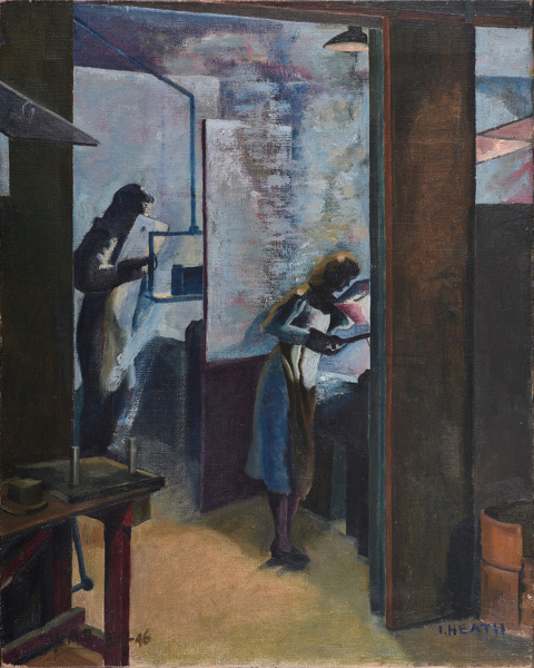 Artist Isobel Atterbury Heath: Two women arc welding, War 39-46