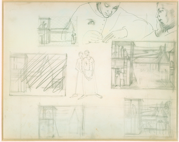 Winifred-Knights: Sheet-of-studies-for-design-of-wall-decoration,-circa-1918