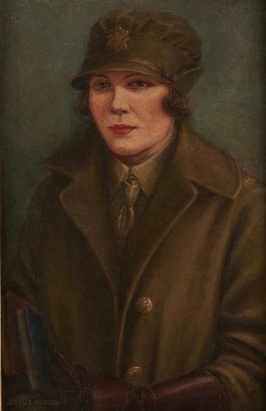 Artist Olive Wood (1883-1973): Self Portrait as a chauffeuse, serving with the WAAC, circa 1917