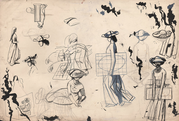 Artist Evelyn Dunbar (1906-1960): Studies for Mercatora, an allegorical painting (whereabouts unknown) [HMO 173]