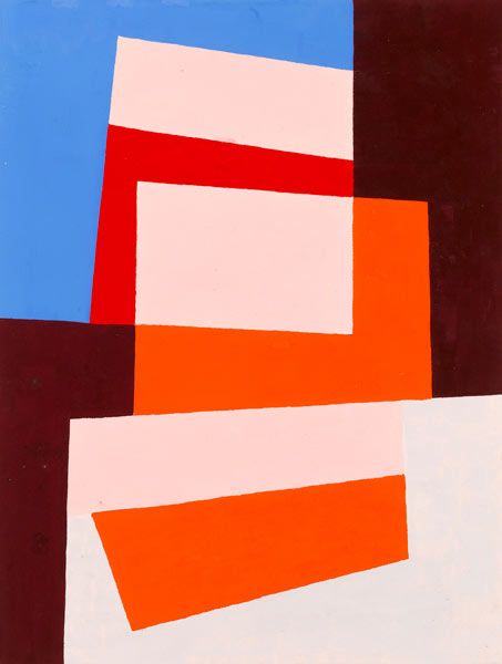 Artist Kathleen Guthrie (1905 - 1981): Composition in blue, pink, red and crayon (Dazzle), circa 1960