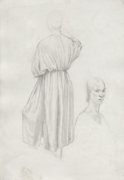 Winifred-Knights: Study-for-the-Marriage-at-Cana-with-a-self-portrait,-circa-1923