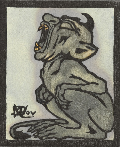 Artist Marion Wallace Dunlop: A Yawning Demon, (light yellow) from Devils in Diverse Shapes, circa 1906