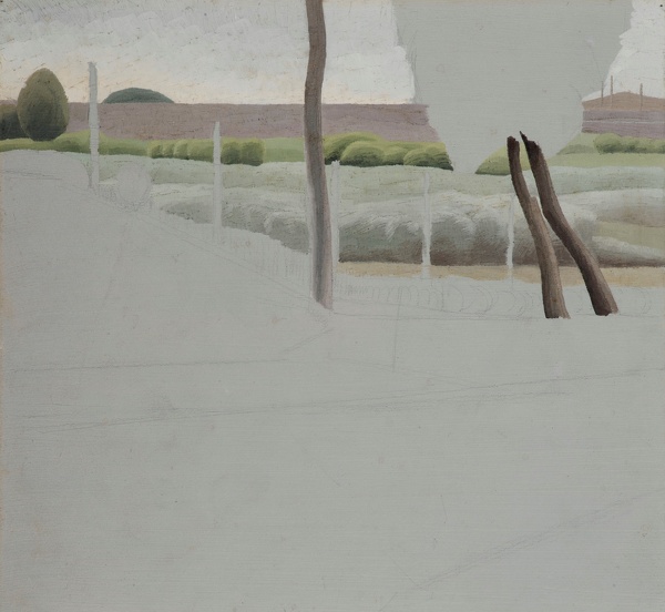 Artist Winifred Knights (1899-1947): Landscape with Fence, c. 1920