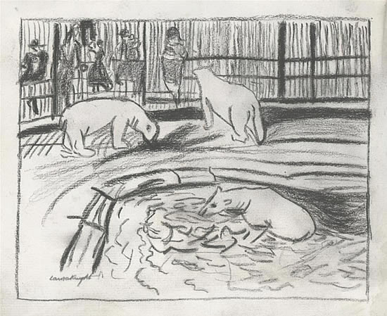 Artist Laura Knight (1877 - 1970): Polar Bears at the Zoo, c.1920