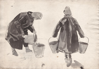 Artist Evelyn Dunbar: Study of two trainee Land Girls, c.1940, [HMO 52]