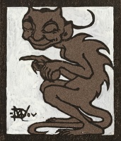 Artist Marion Wallace Dunlop: A Sleeping Demon, (brown on white) from Devils in Diverse Shapes, circa 1906